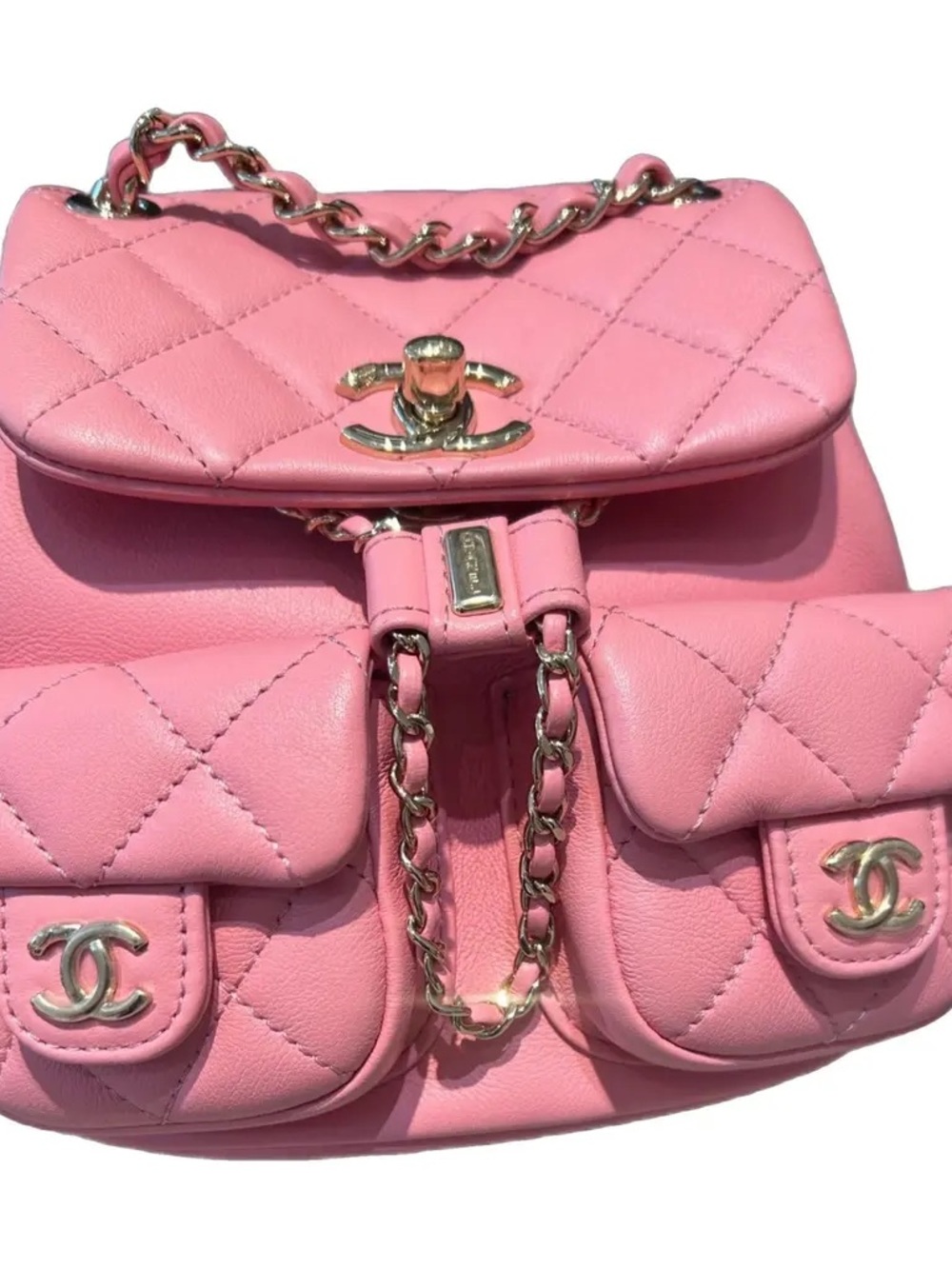 CHANEL Pink Quilted Leather Backpack with Gold Hardware
